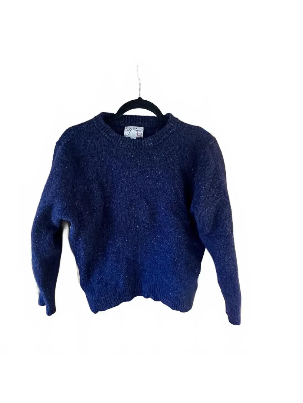 Vintage J.Crew Wool Sweater Medium Navy Blue Donegal Tweed Flecked Crewneck